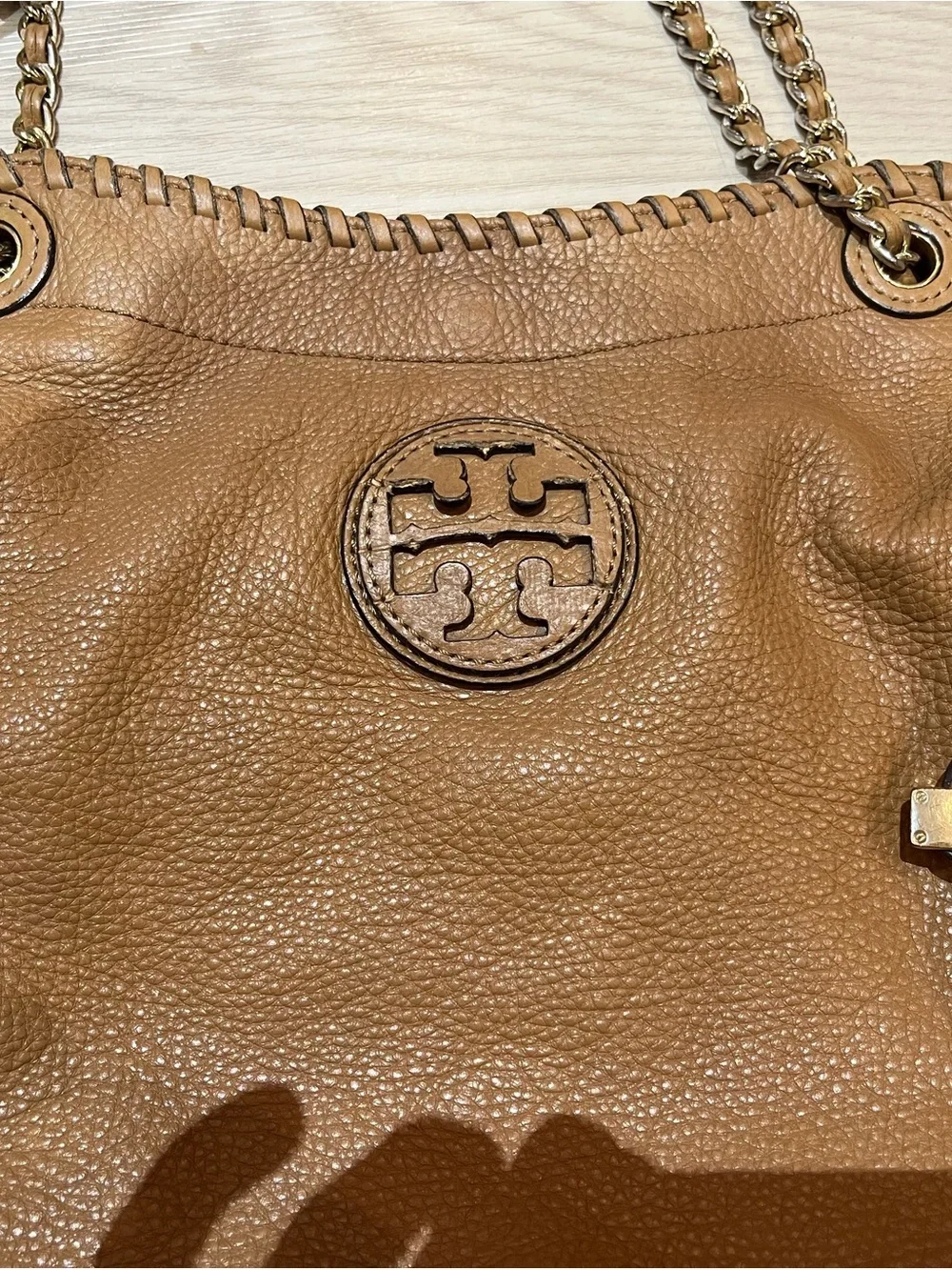 Tory Burch Marion Slouchy Camel Colored Shoulder Bag